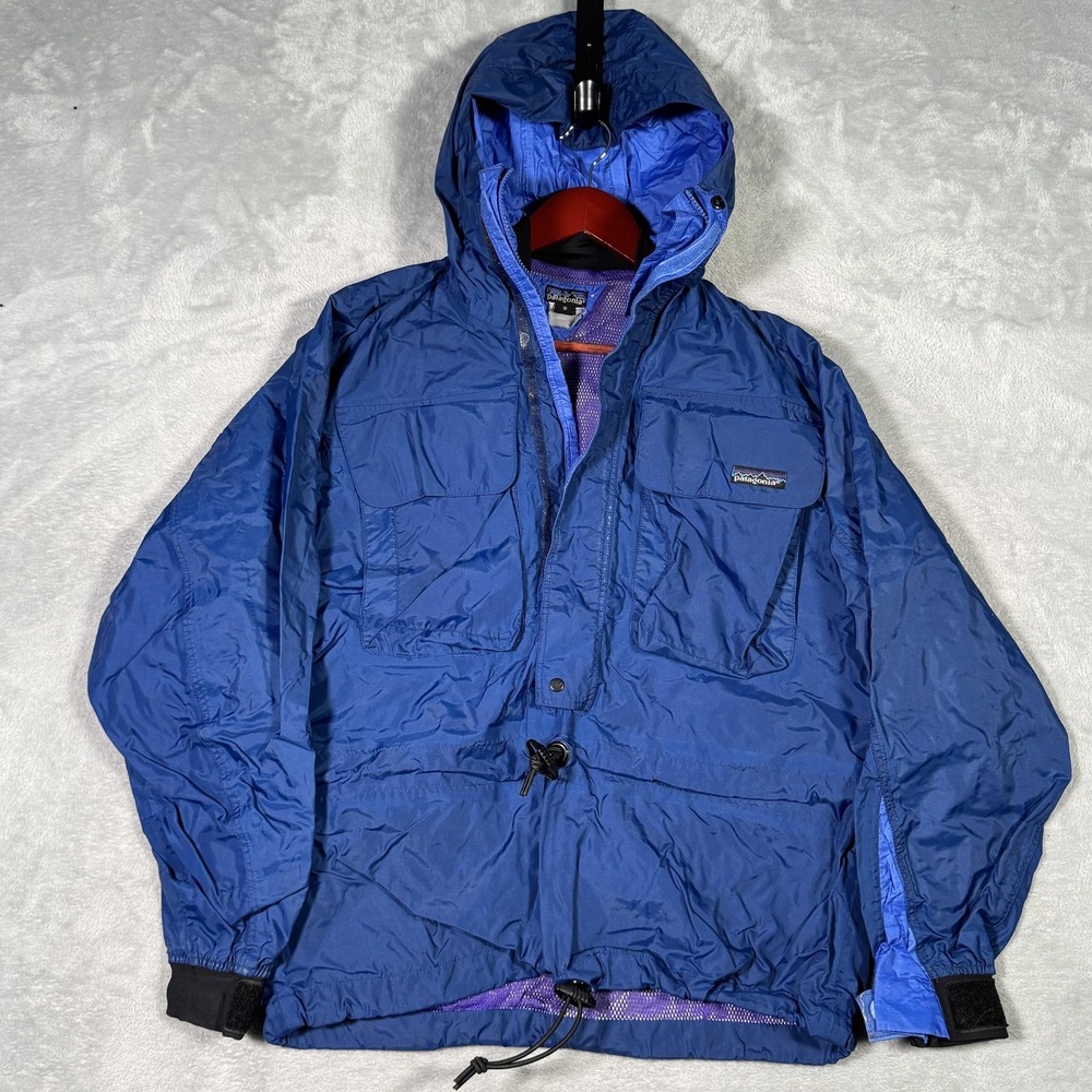 Vintage Patagonia Jacket Mens Small Blue Hooded 1/2 Zip Windbreaker SST Skanorak